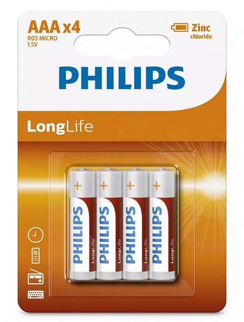PHILIPS LongLife Zinc chloride μπαταρίες R03L4B/10 AAA R03 Micro, 4τμχ R03L4B-10
