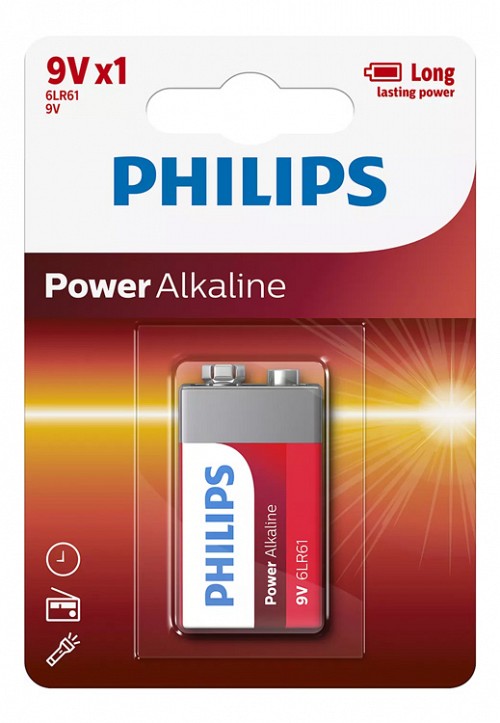 PHILIPS Power αλκαλικές μπαταρίες 6LR61P1B/10, 6LR61 9V, 1τμχ 6LR61P1B-10