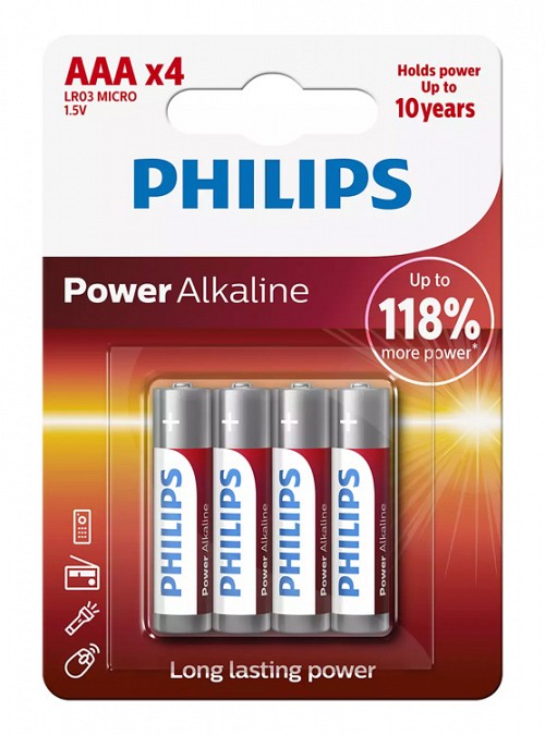 PHILIPS Power αλκαλικές μπαταρίες LR03P4B/5, AAA LR03 1.5V, 4τμχ LR03P4B-05